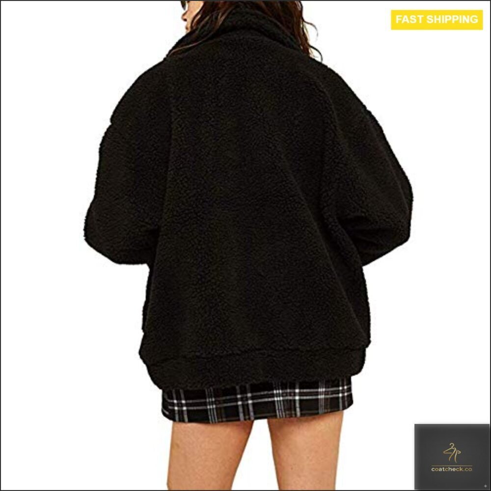 Oversized Faux Fur Fleece Coat Winter Warm Fuzzy Lapel Zipper Jacket Chic - Picture 4 of 7